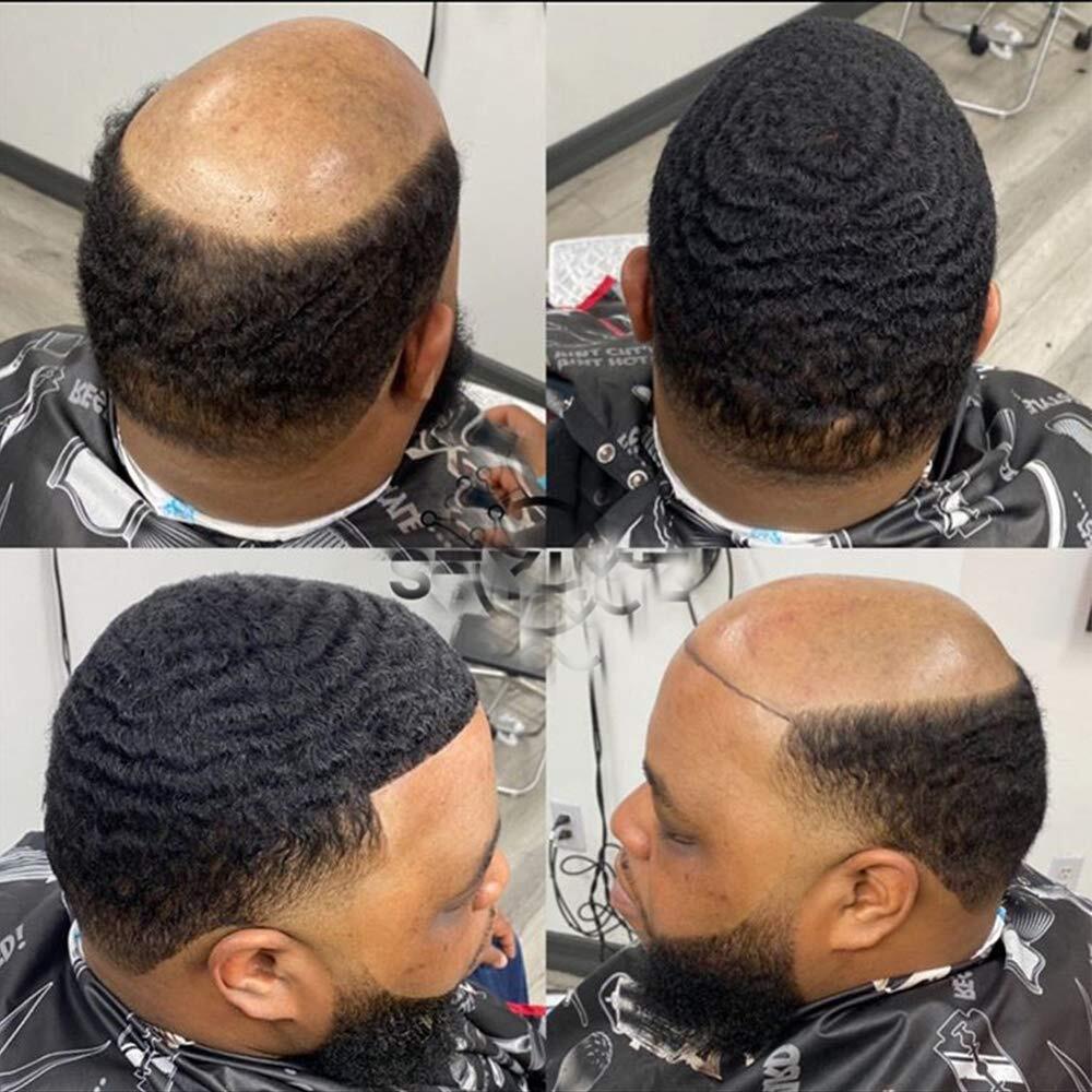 custom 10×10 inches 360 Wave Man Toupee Hair 10MM Curly Unit African Black Mens