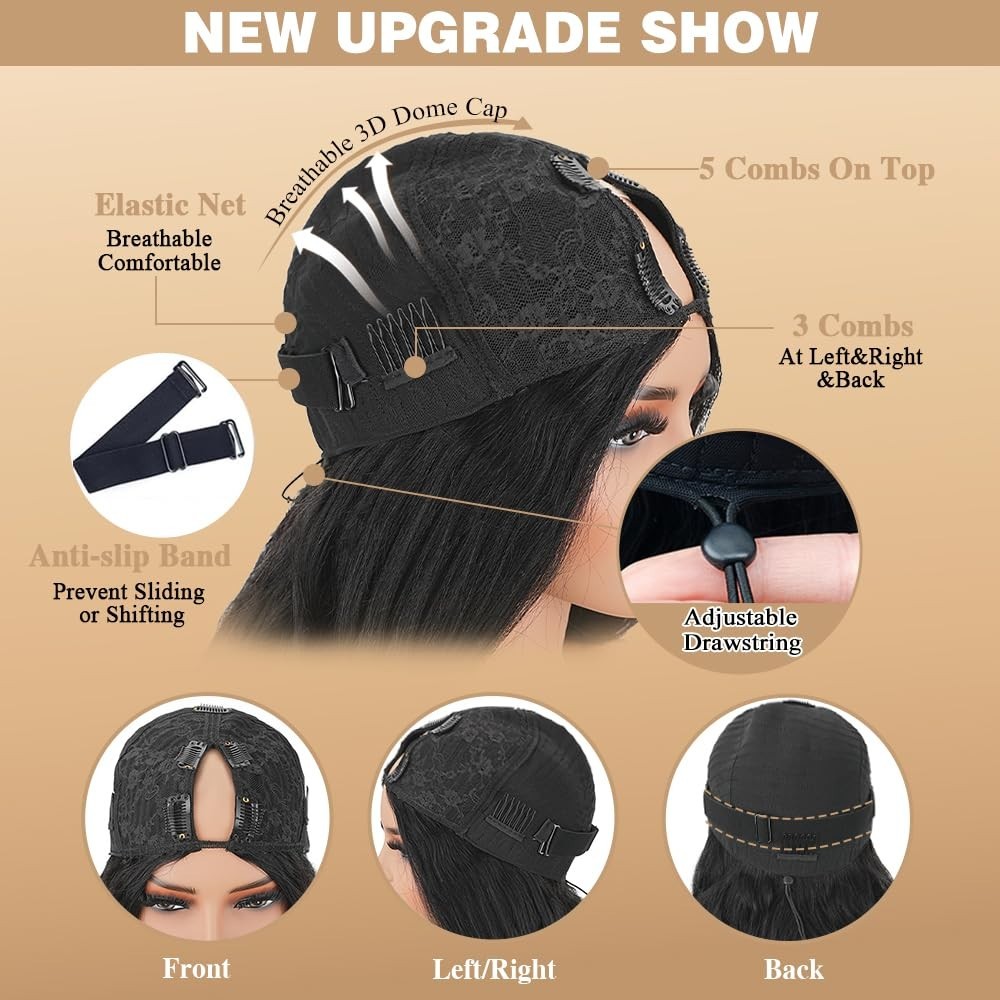 V Part Human Hair Wig Body Wave 250% Density Adjustable Glueless Clip-In 18