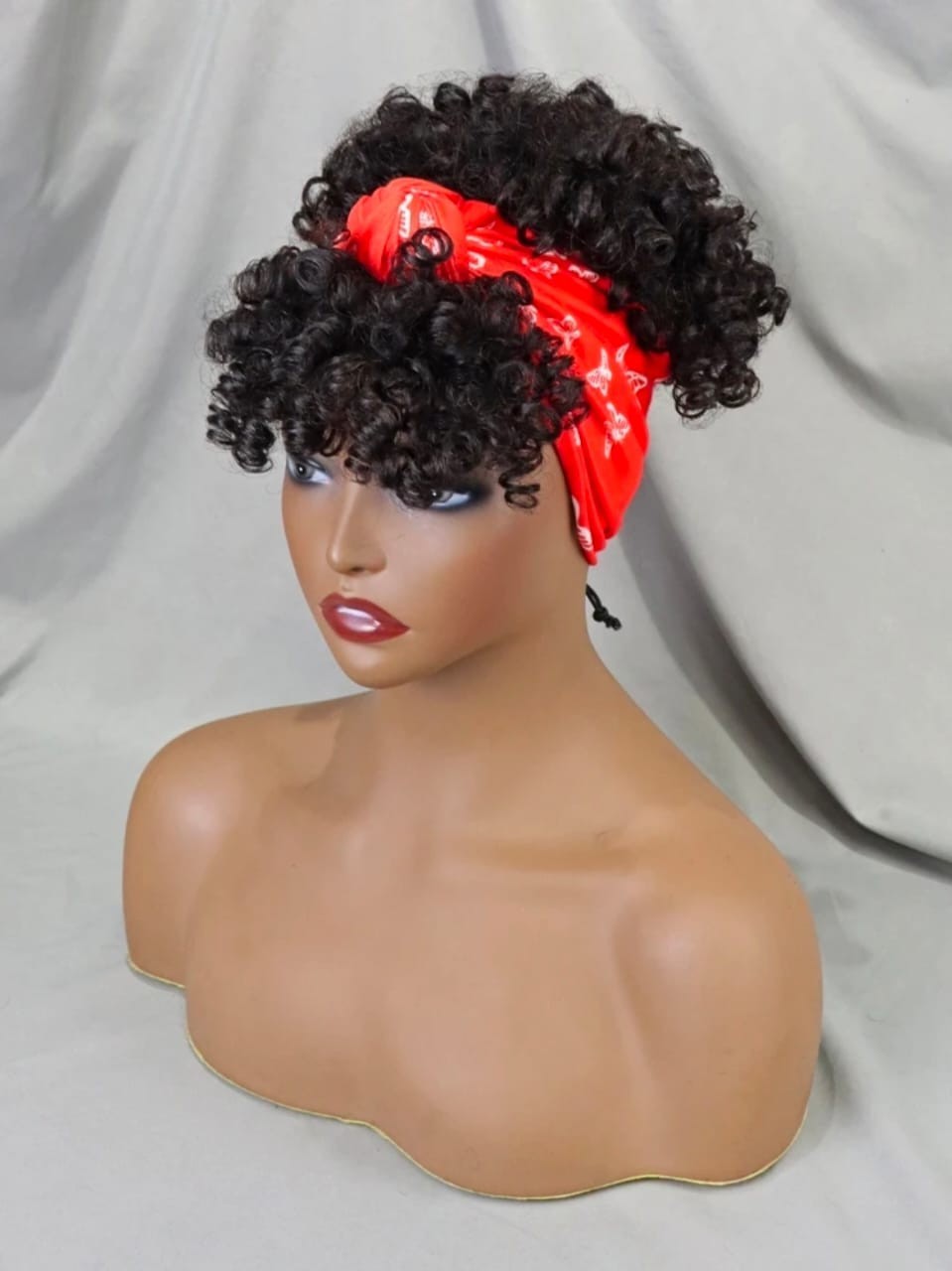 Women’s 6-Inch Short Pink Kinky Coil Headband Wig, Adjustable Band, Soft Curly