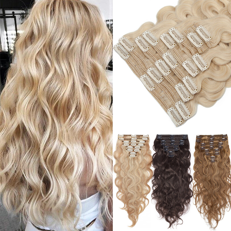 140g Double Weft Clip In Human Hair Extensions Full Head Real Thick Wavy Brown