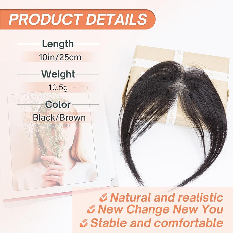 100% Human Hair Extensions Clip In 3D Bangs Mid-Part Air Bangs French Bangs Thin