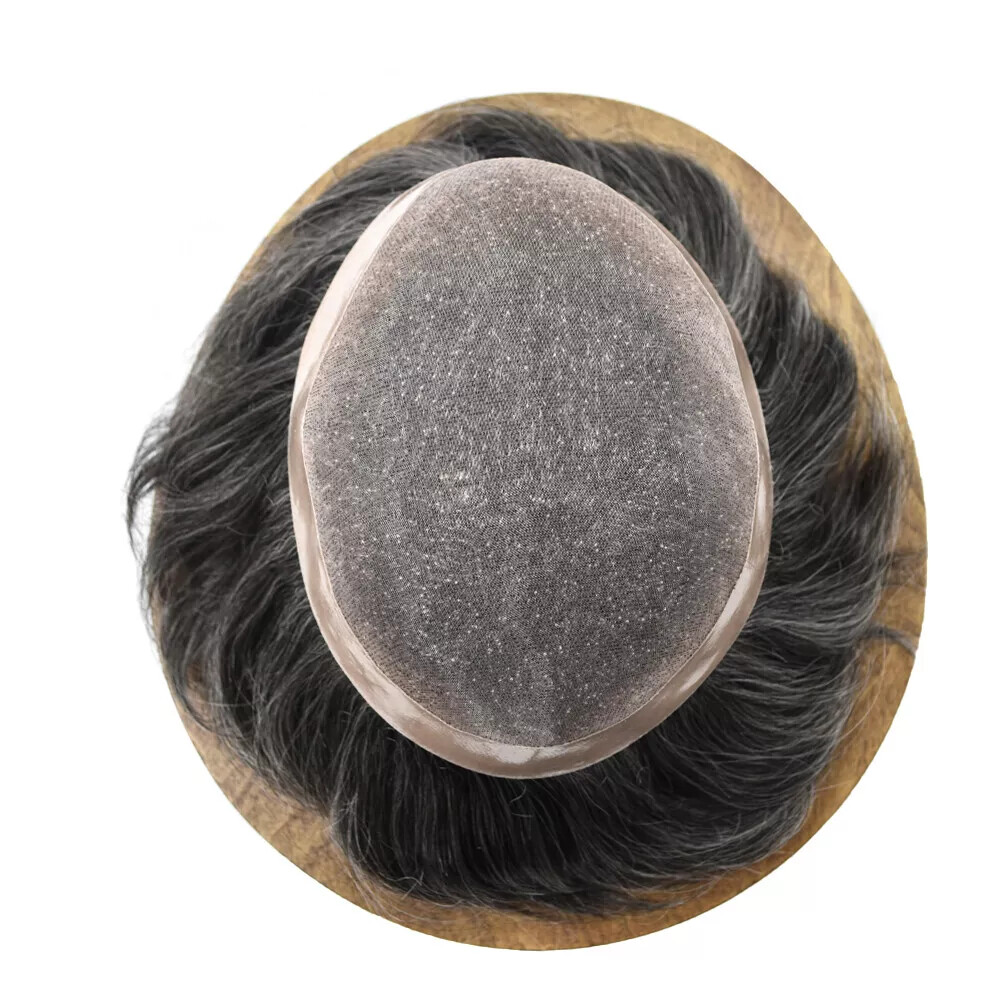 Mens Toupee Fine Mono Hairpiece Poly Skin Hair System Pu Replacement WigCustom-m