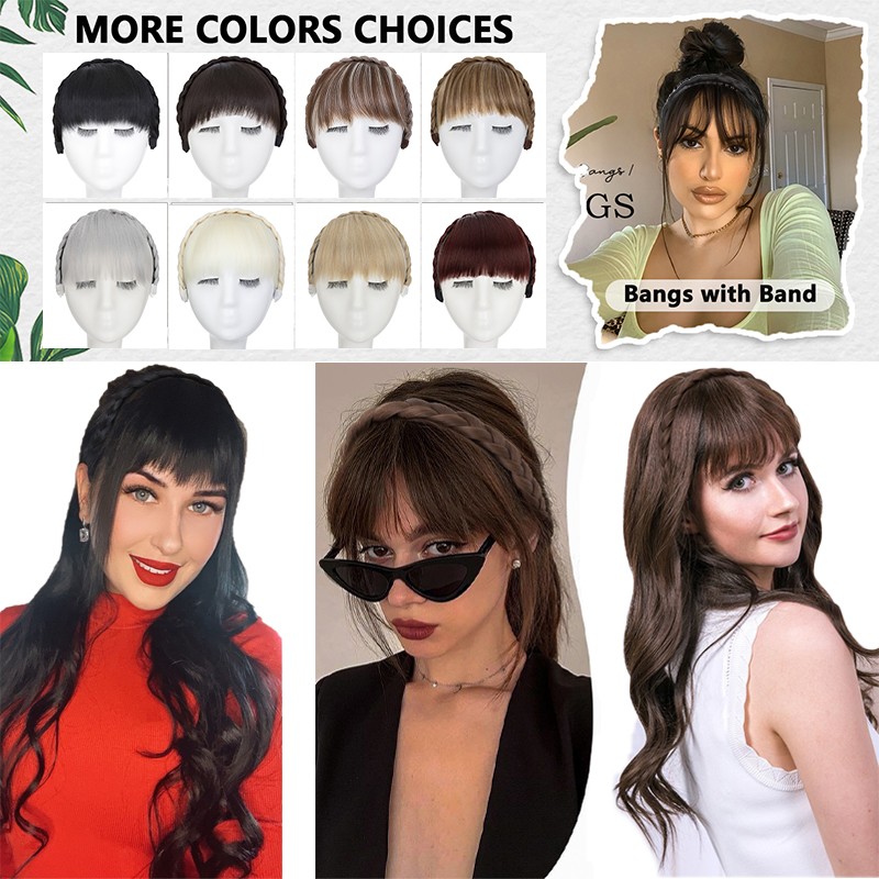 Braided Headband Topper Hairpiece Clip In Fringe with Temple Bang Hair Extension