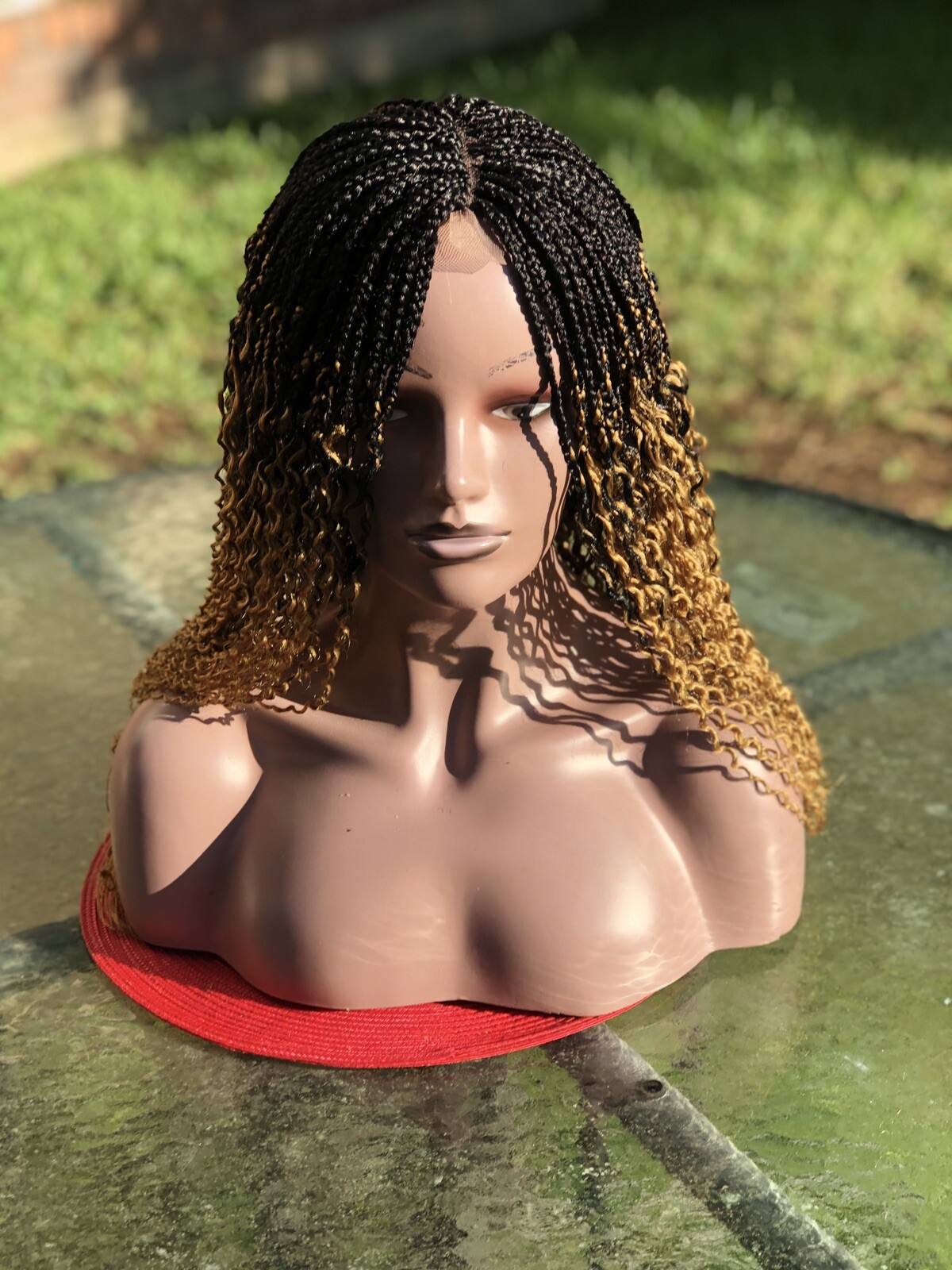 Braided Wavy Wig .. Custom made.color Is Gold & Black.The Length Is 22inches.