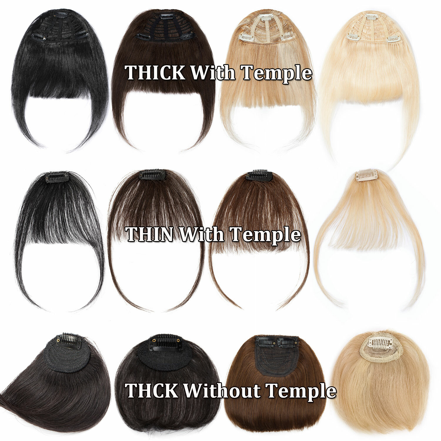 Clip In 100% Thin Thick Fringe Bangs Remy Human Hair Hairpiece Topper For Women