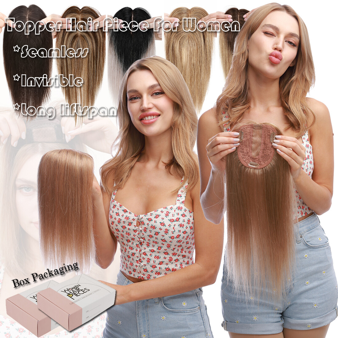 US Clip in Hairpiece 100% Real Remy Human Hair Topper Toupee Top Silk MONO Women
