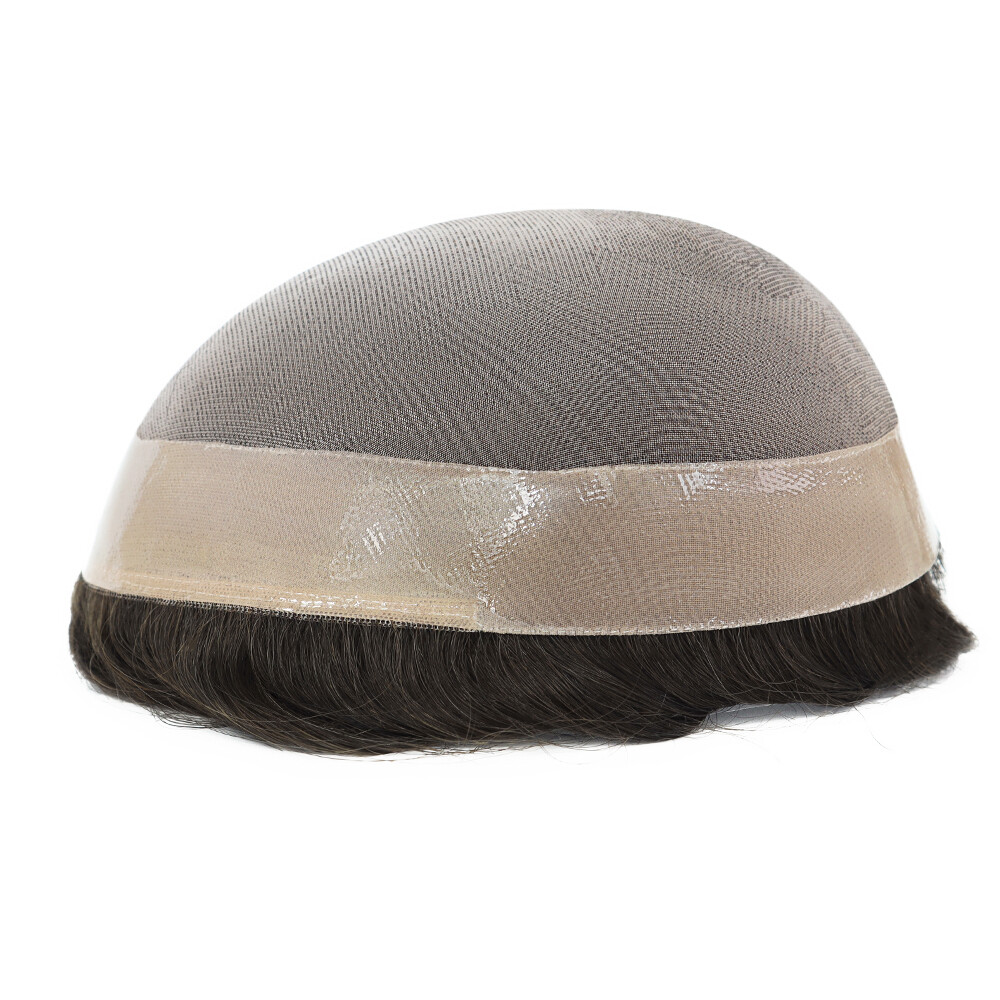 Mens Toupee Human Hair Replacement System Hairpiece Fine Mono Poly Skin ToupeePU