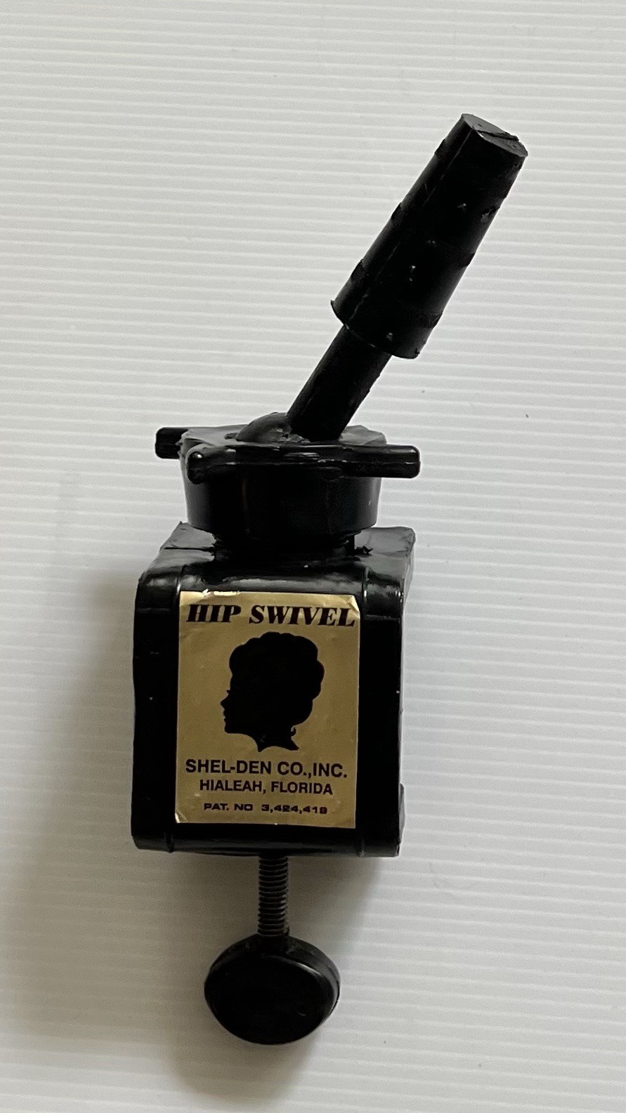 Vintage Hip-Swivel Wig Head Block Holder • Black Plastic • Table Mount Clamp