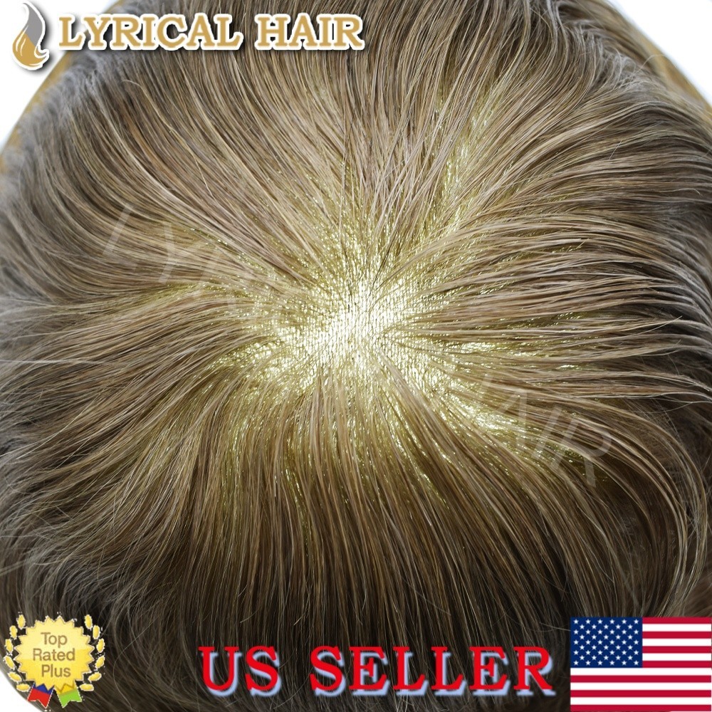 Full PU Mens Toupee Durable Thin Skin Human Hair Replacement System Wigs Units