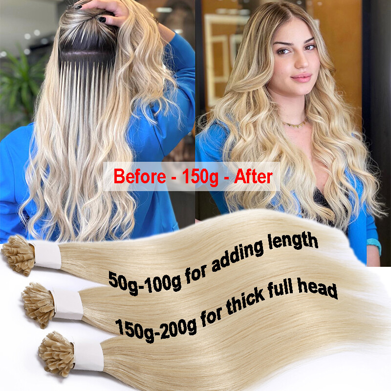 Fusion Keratin Glue Nail U Tip 100% Remy Human Hair Extensions 200Strands Thick