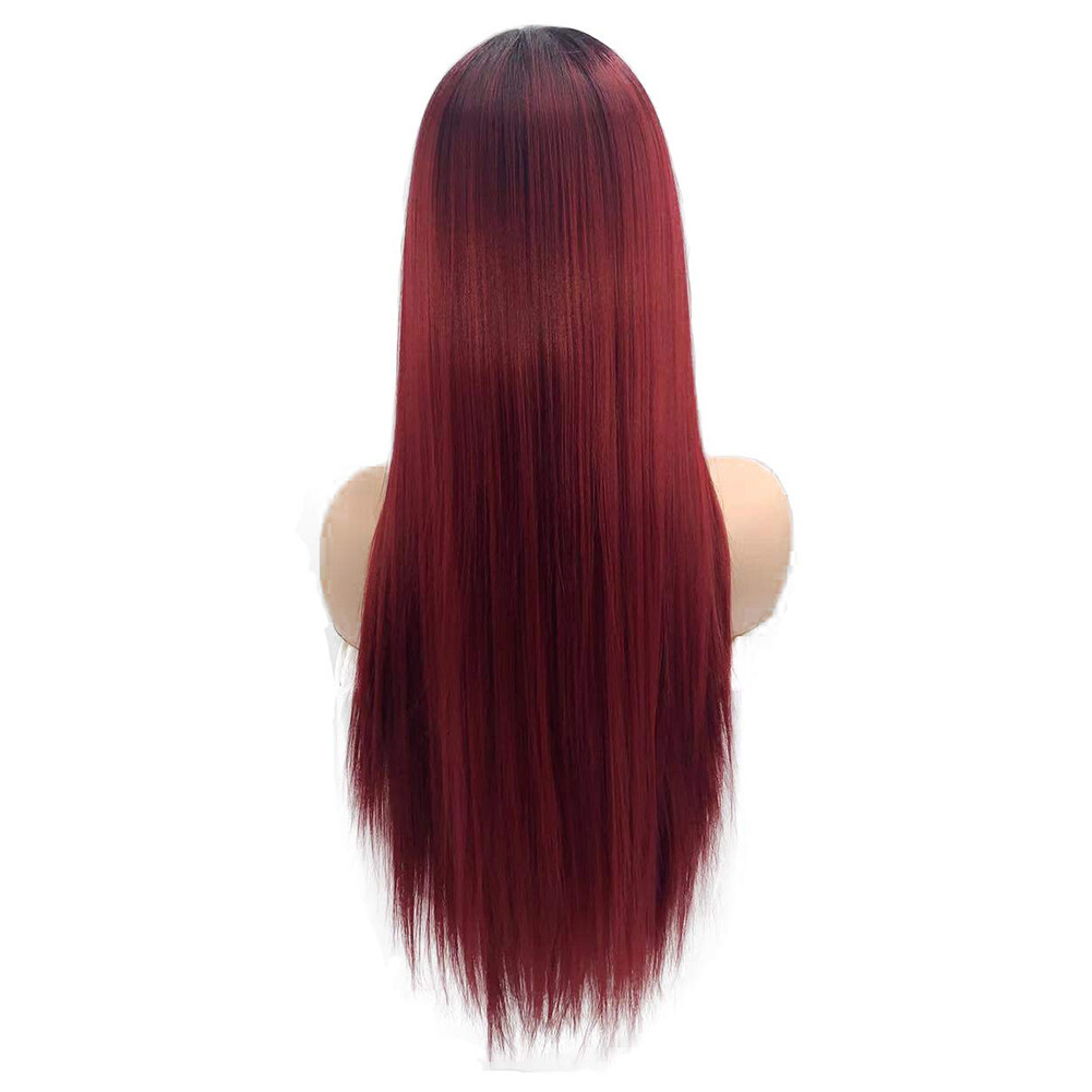 Long Straight Soft Hair Ombre Burgundy Synthetic Lace Front Wigs Heat Resistant