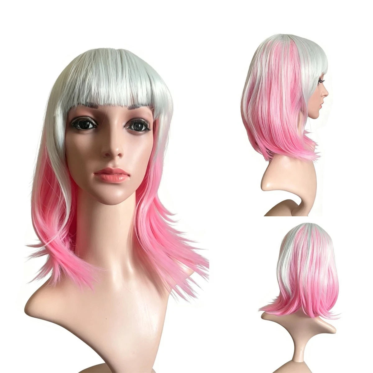 Short BOB Wig Gray Ombre Pink Wig Heat Resistant Synthteic Cosplay Hair wig