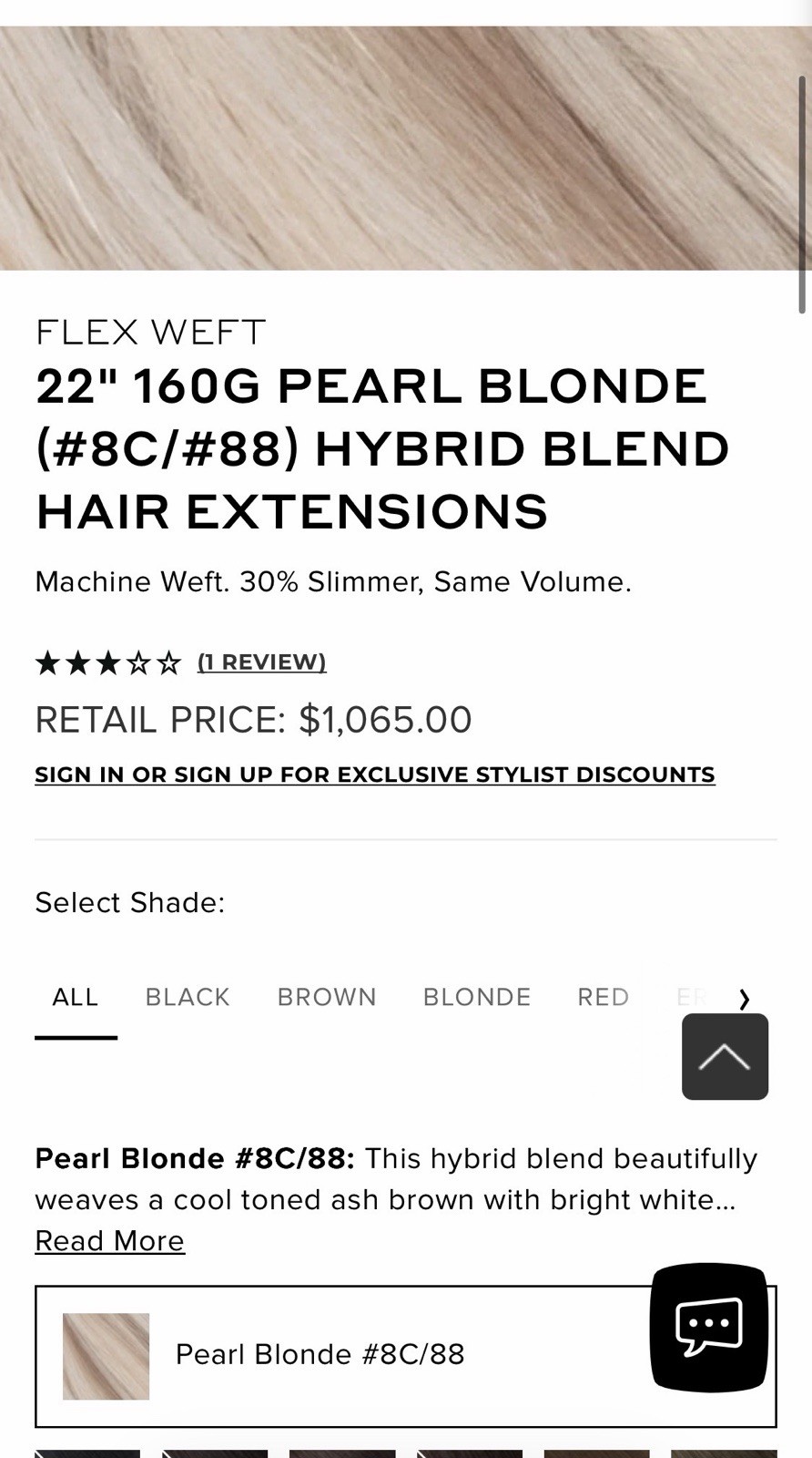 BELLAMI PEARL BLONDE #8C/88 HYBRID STRAIGHT FLEX WEFT 22in 160g