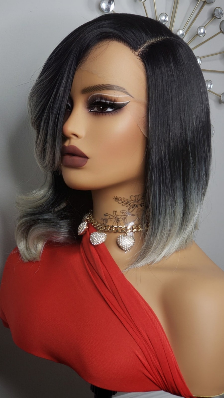 New Curly Side Bang Bob Style Lace Front Wig Black Ash Blonde Gray Ombre Womens