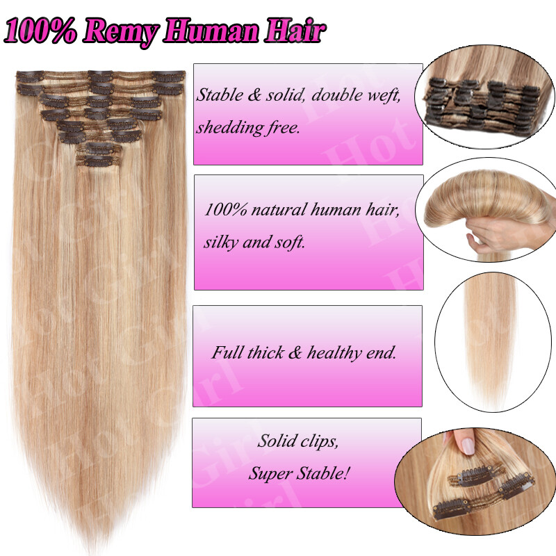 Real Thick Long Clip In 100% Remy Human Hair Extensions Thick 200g Balayage G150