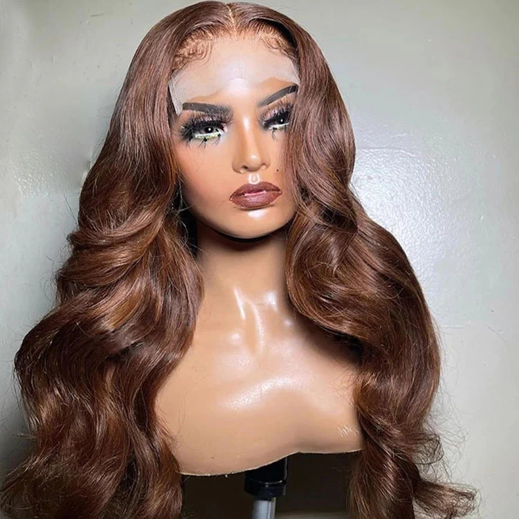 Chocolate Brown 4×4 Lace Closure Wig Human Hair Color Body Wave Density