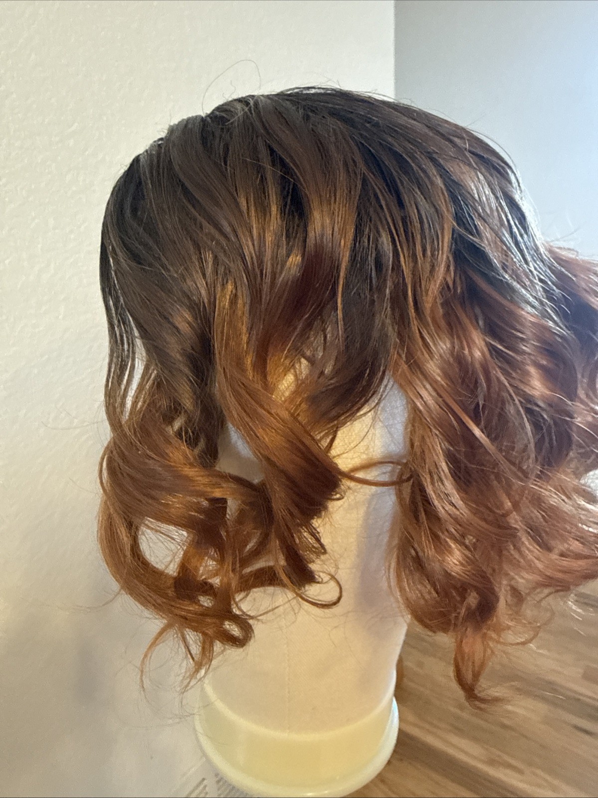 Wig hair, pixie black Ombré To Auburn Curls 12” Long Open Welt Lace Cap 278