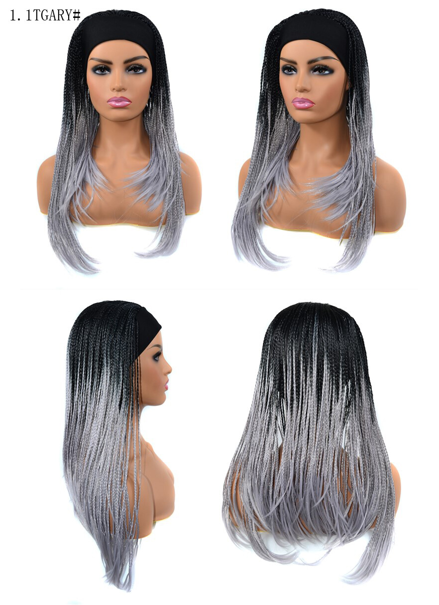 18 Inch Ombre Braided Wig with Headband Wrap Band Box Braids Wig for Black Women