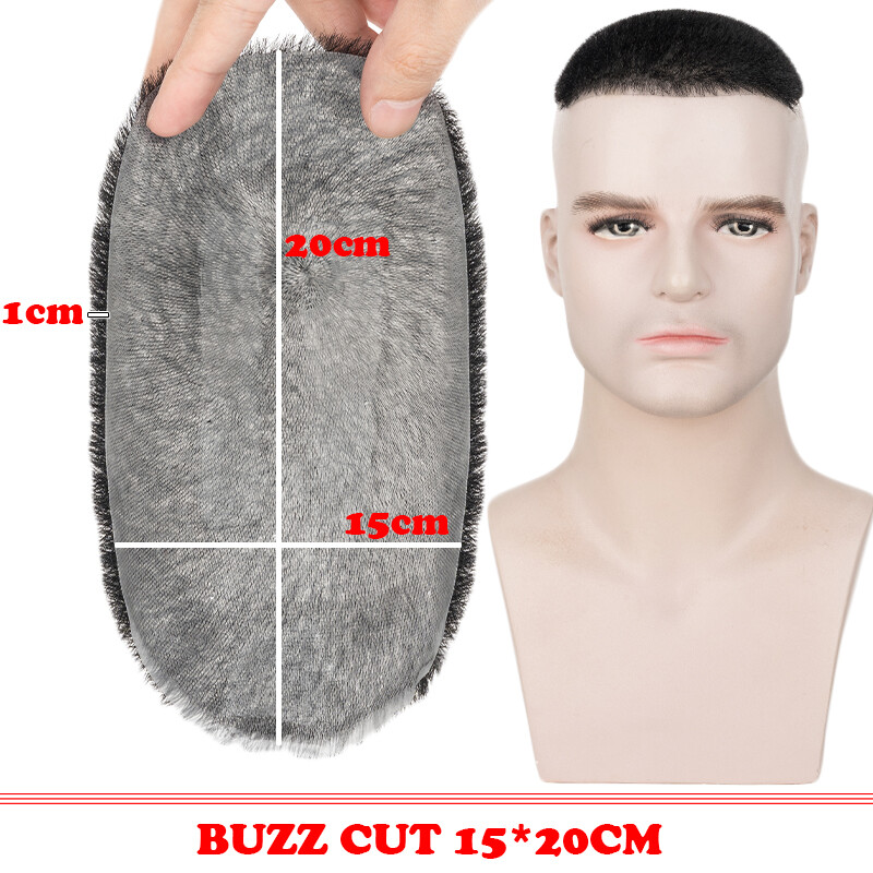 Real Remy Human Hair Piece Toupee for Men Thin Skin PU Buzz Cut Hairpiece Wig