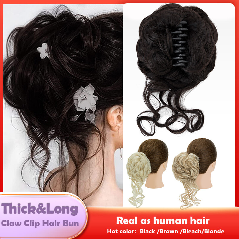 Real As Human Messy Bun Chignon Claw Clip in Hair Extensions Thick Scrunchie 65g