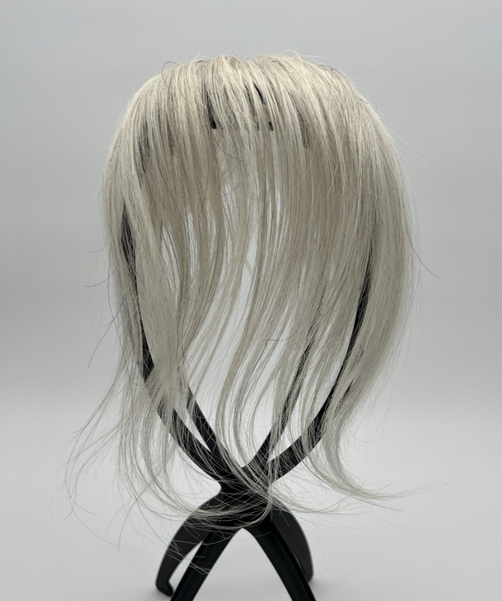 White Light Blonde Black Strand w/ Bangs 100% Human Hair 10in Topper