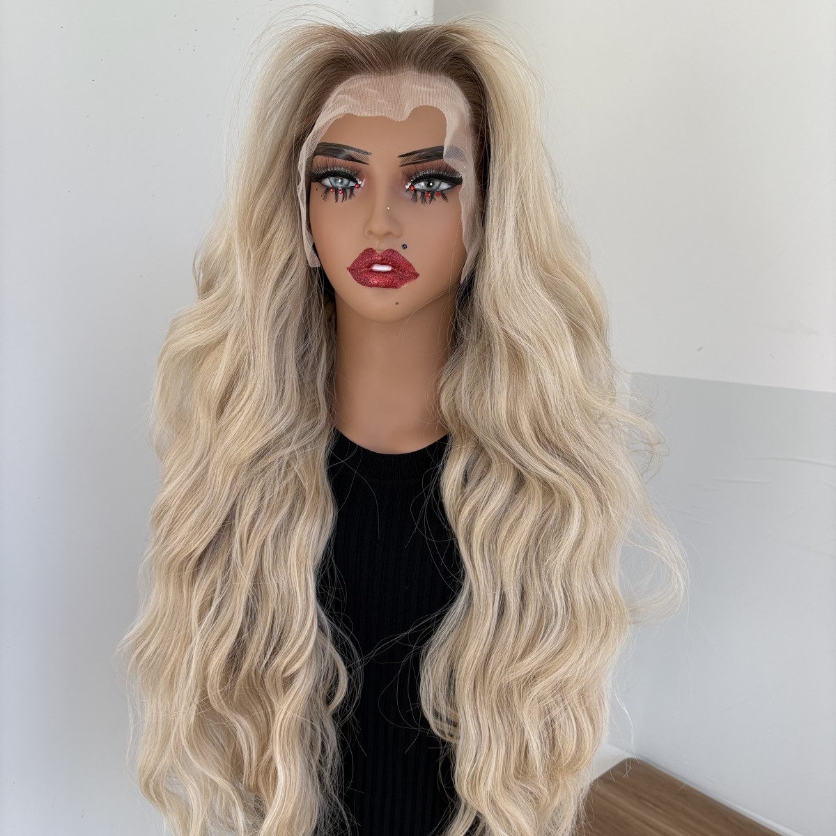 Ombre Blonde Heat Resistant Synthetic Hair Long Wavy Lace Front Wig