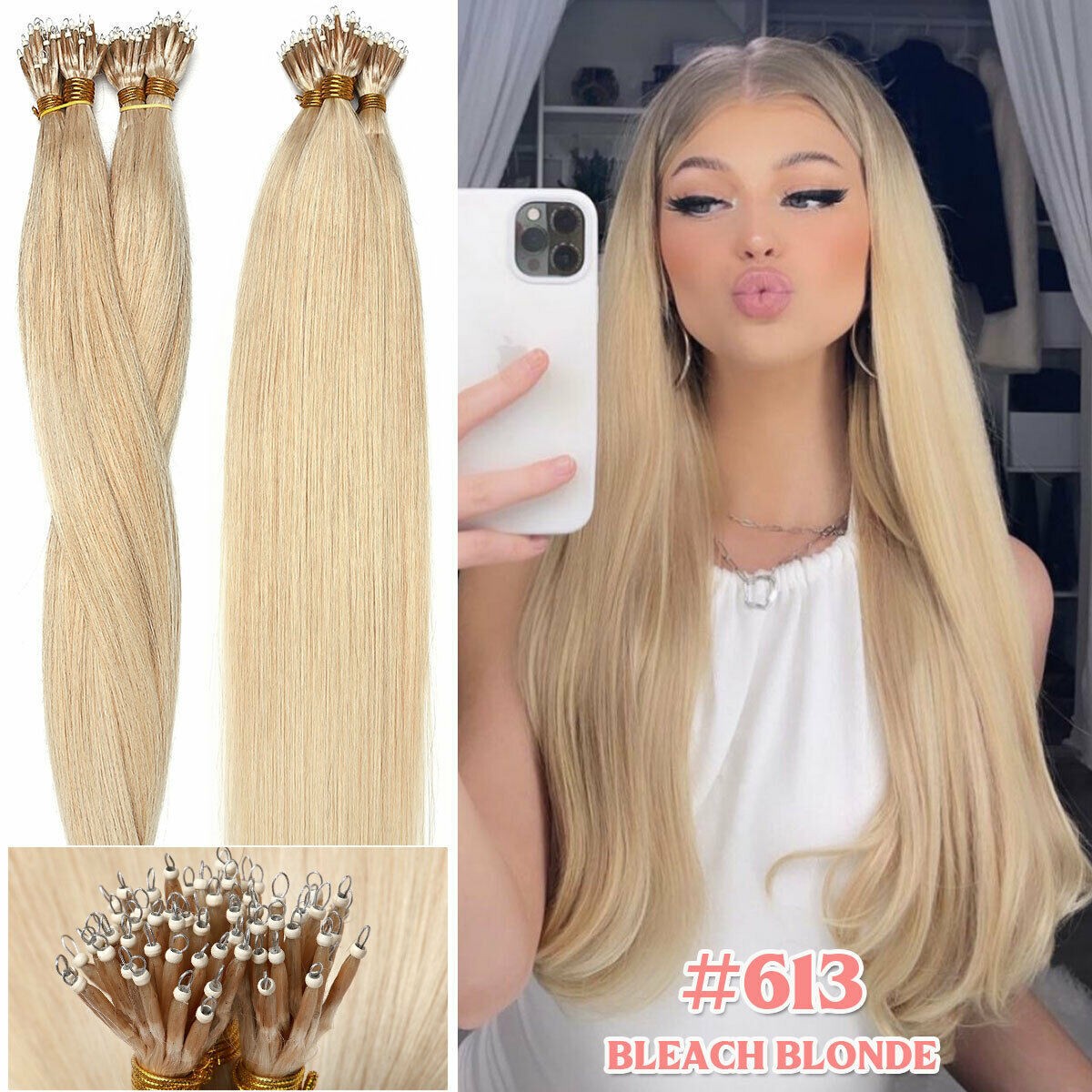Nano Ring Hair Extensions Premium Remy Human Hair Micro Nano Bead Full HeadThick