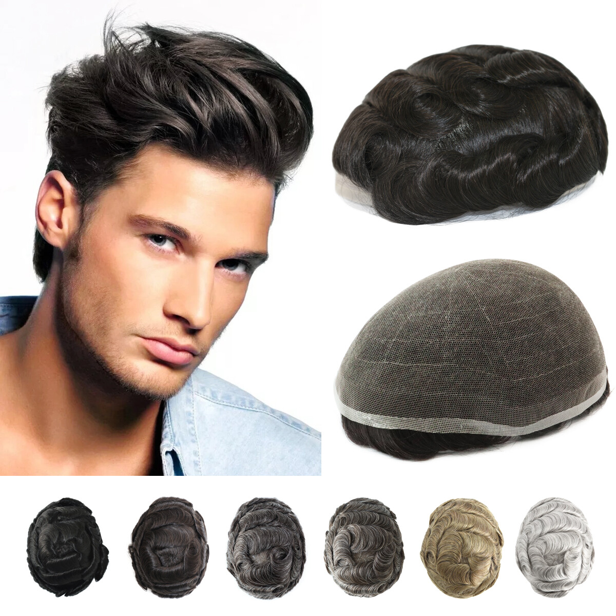French Lace Toupee For Men Human Hair Replecement System Natural Hairpieces
