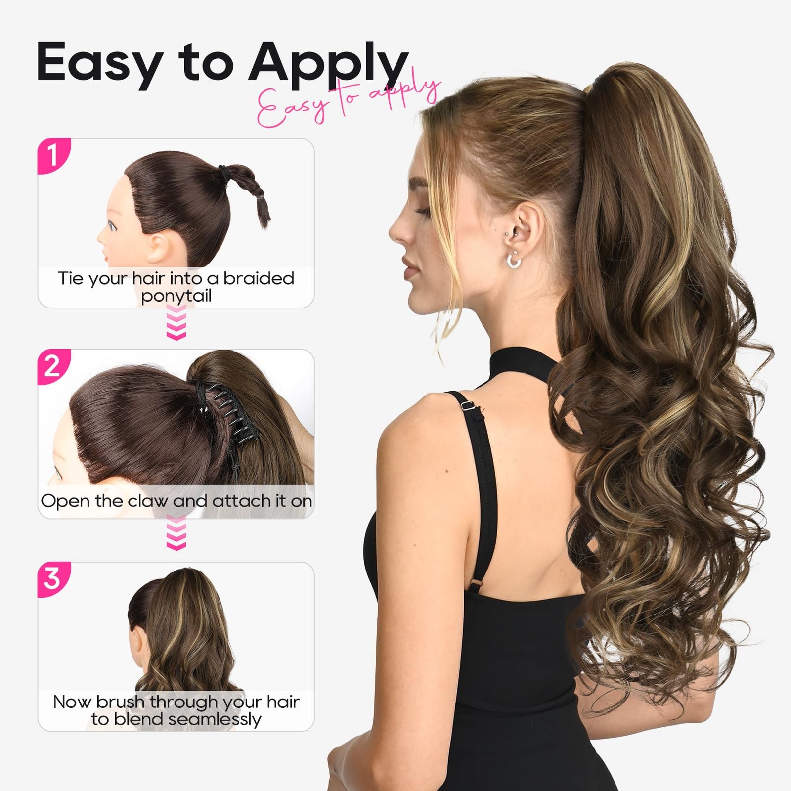 Ponytail Extension, 24″ Claw Clip in Long Curly Wavy Ponytail Hair Extension …