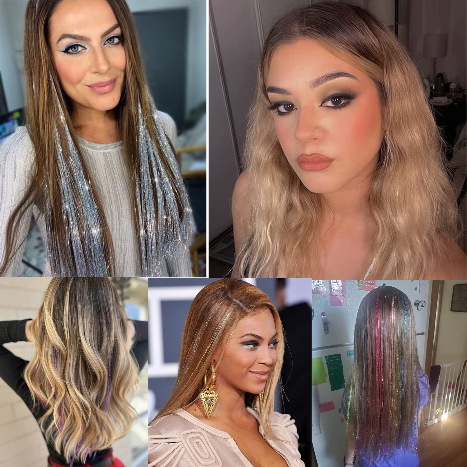 Hair Tinsel 16 Colors 3200 Strands Glitter Tinsel Hair Extensions Kit with Tools