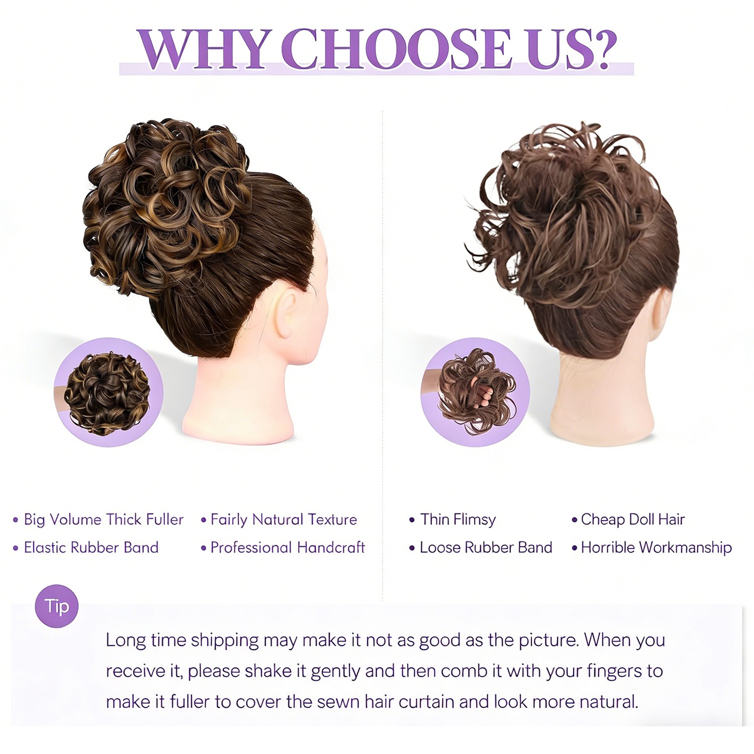Real Natural Curly Messy Bun Hair Piece Scrunchie Hair Extensions AS Human 90G M