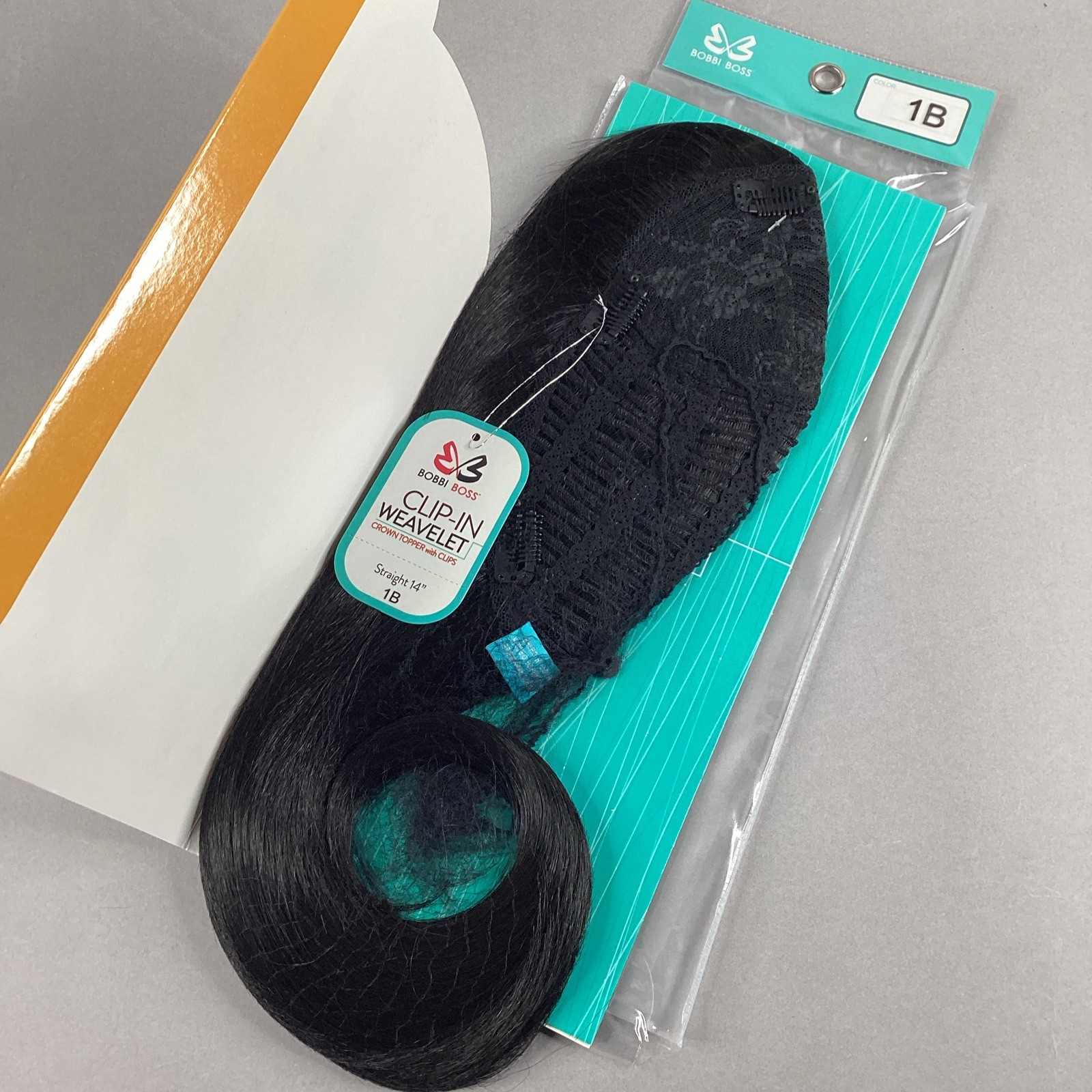 Hair Topper #1B Off Black 14” Straight Clip-In Crown Piecce Weavelet Synthetic