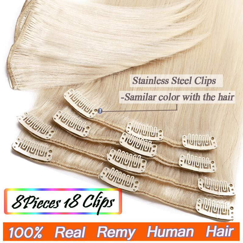 Clip In 100% Remy Real Human Hair Extensions Full Head Highlight Ombre US 8″-24″