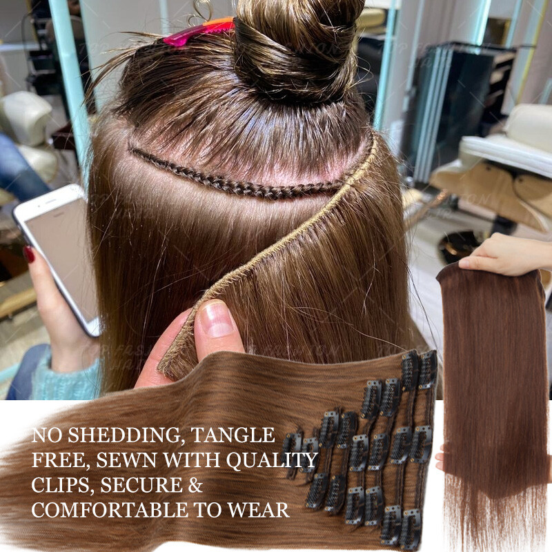 CLEARANCE 100% Human 9A Hair Clip in Remy Hair Extensions Full Head 8PCS Ombre