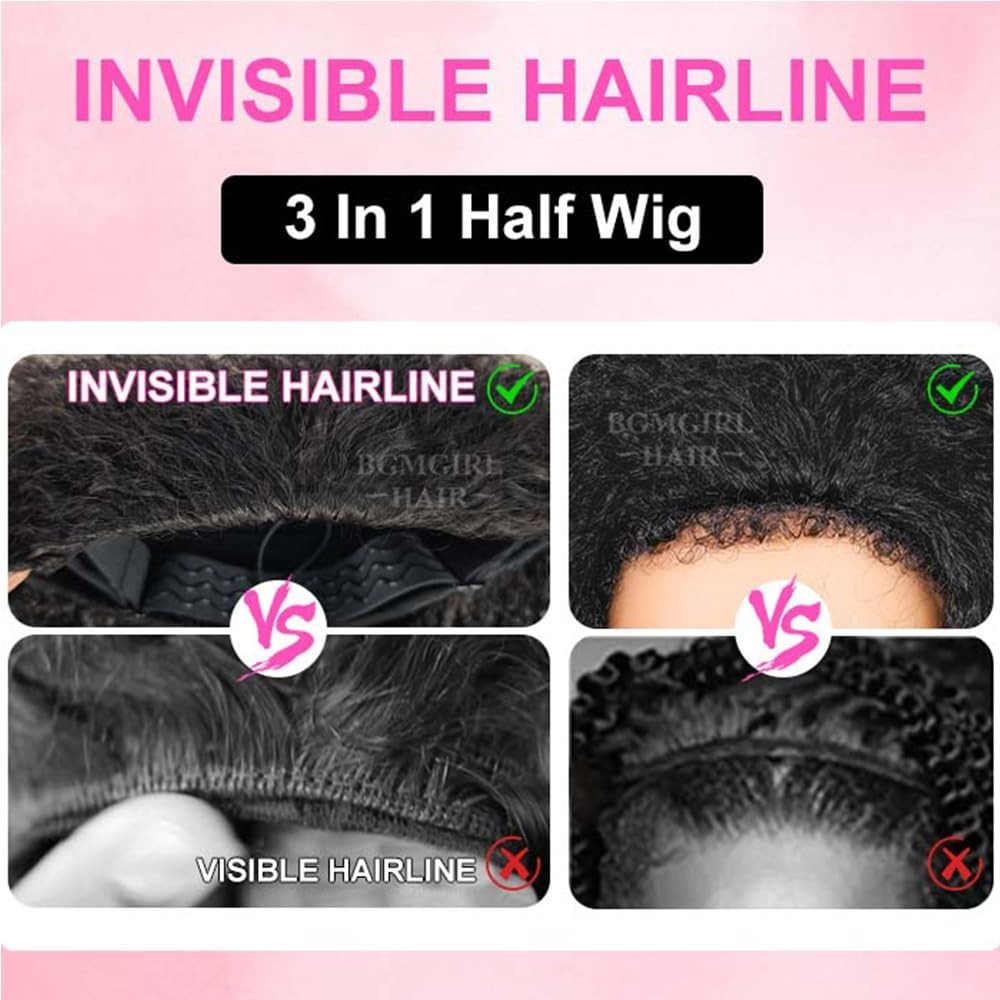 Water Wave Half Wig 22″ Human Hair – Beginner Friendly, Glueless, Clip-In, Natur