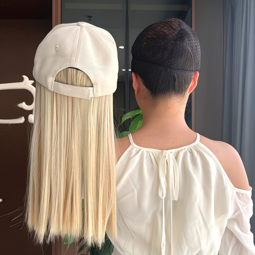 12inch Women Long Straight Wig Baseball Hat With Synthetic Hair Baseball Cap Wig