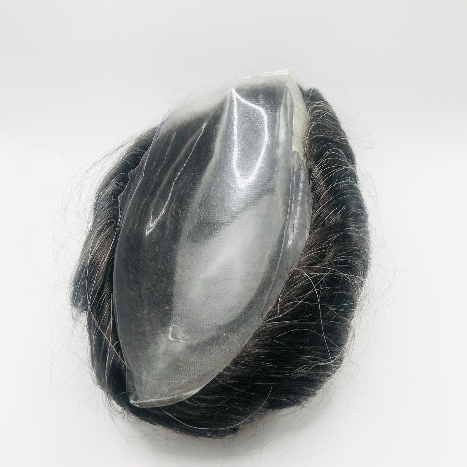 Thin Skin Mens Toupee Human Hair All V-looped PU 0.06mm Invisible Poly Hairpiece