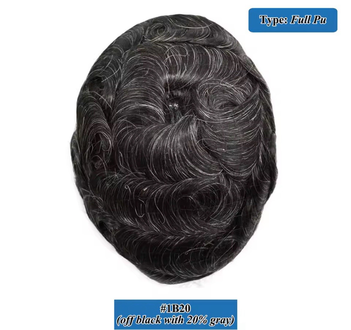 Men’s Human Hair Toupee Hairpiece Full PU Base V-Loop Wavy 8x10in