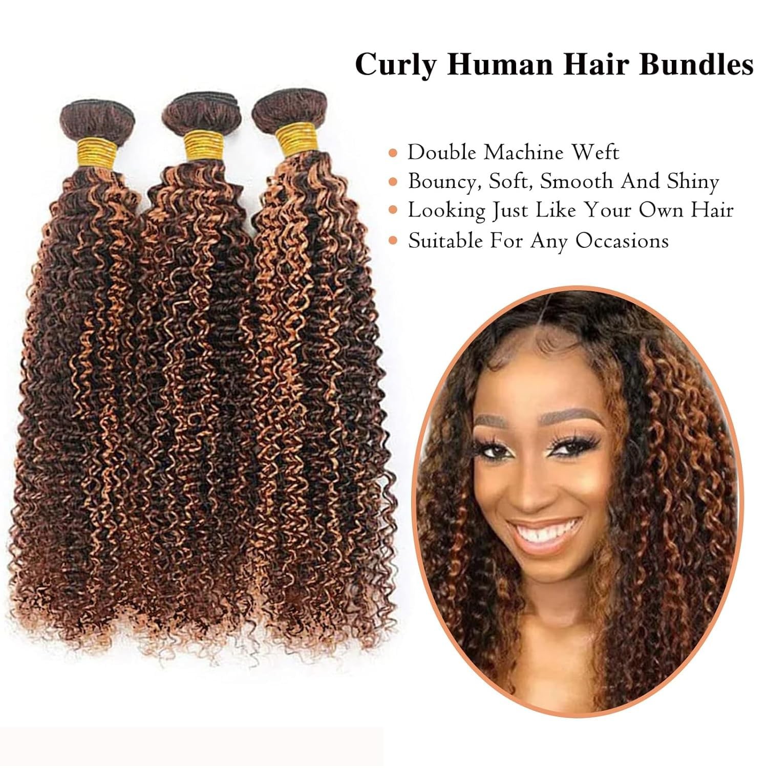 Giginger Jerry Curly Human Hair Bundles 26 28 30 Inch Brazilian Chocolate Brown