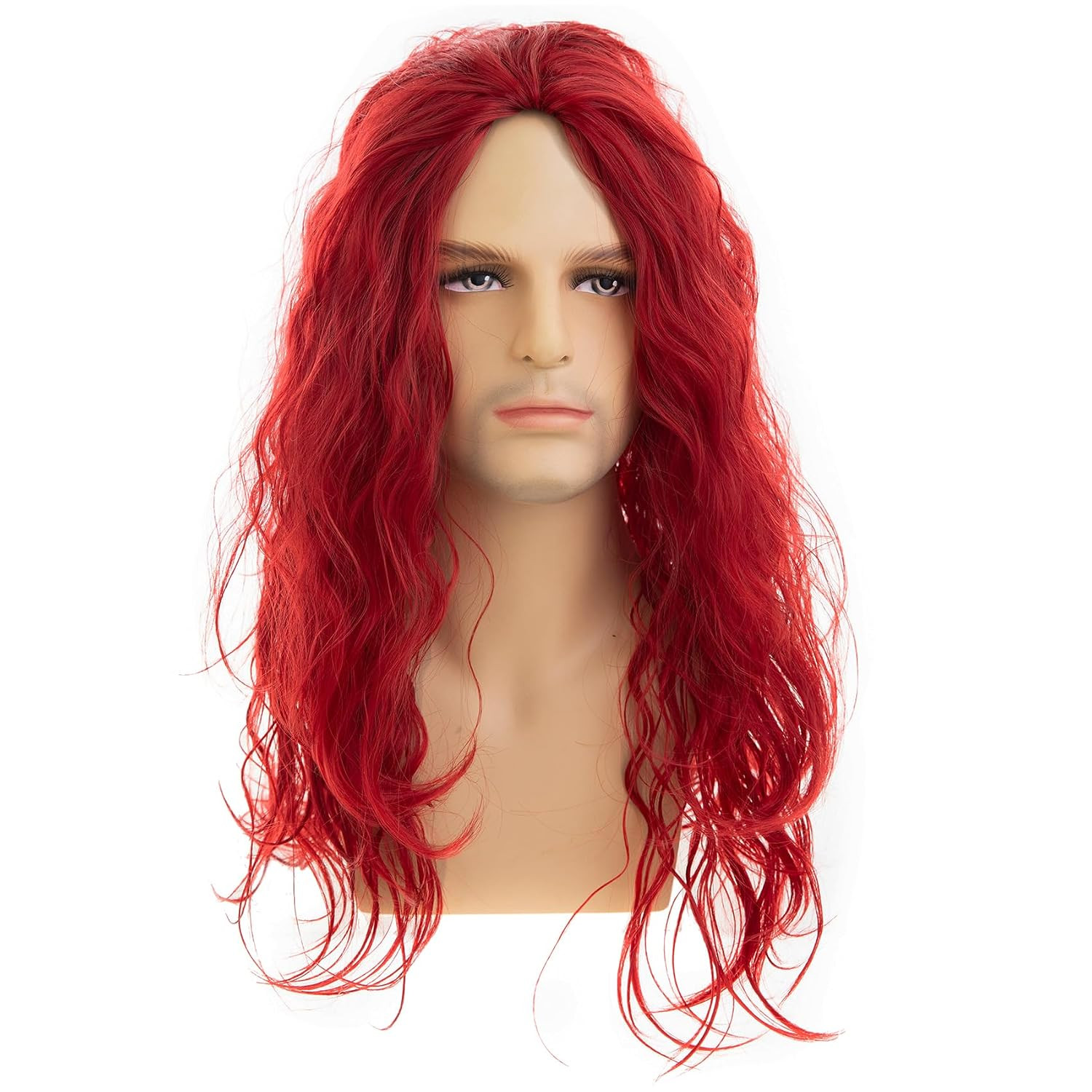 Long Curly Wavy Brown Wigs for Men Synthetic Natural Party Halloween Cosplay Hai