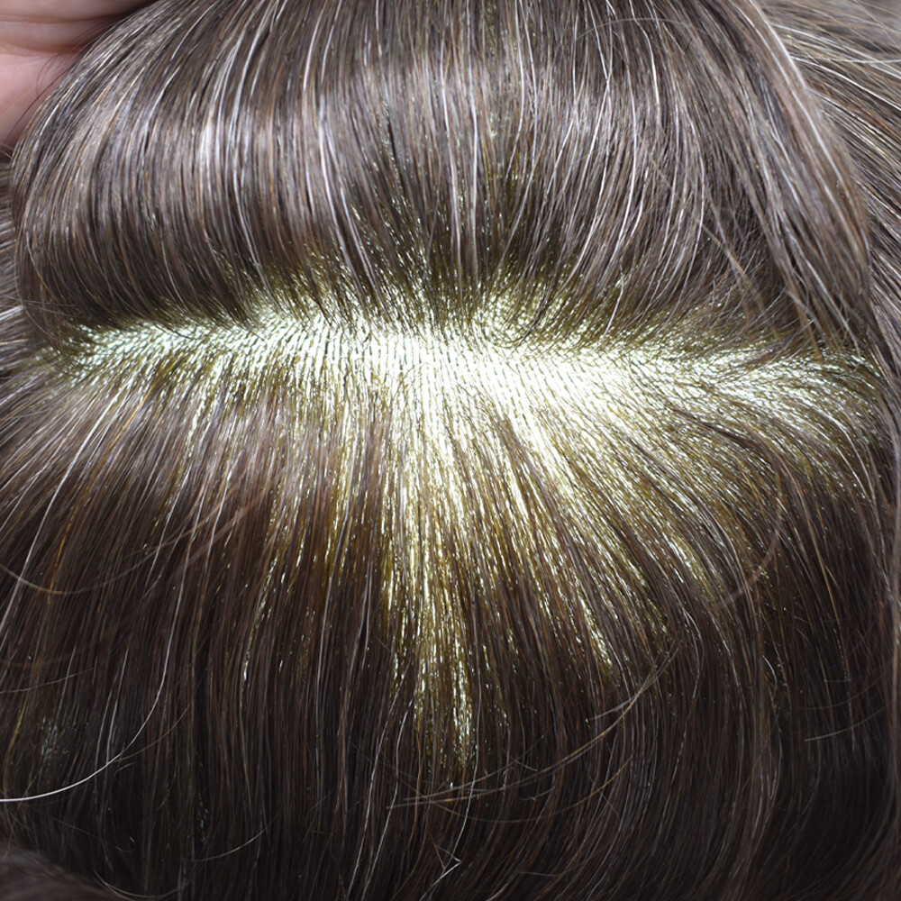 Mens Toupee Full Poly Hairpiece All Skin PU Human Hair Replacement System Wig US