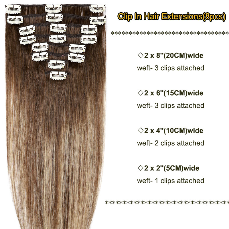 8PCS Clip In Hair Extensions 100% Real Soft Human Hair Weft Any Color 14″-24″ US