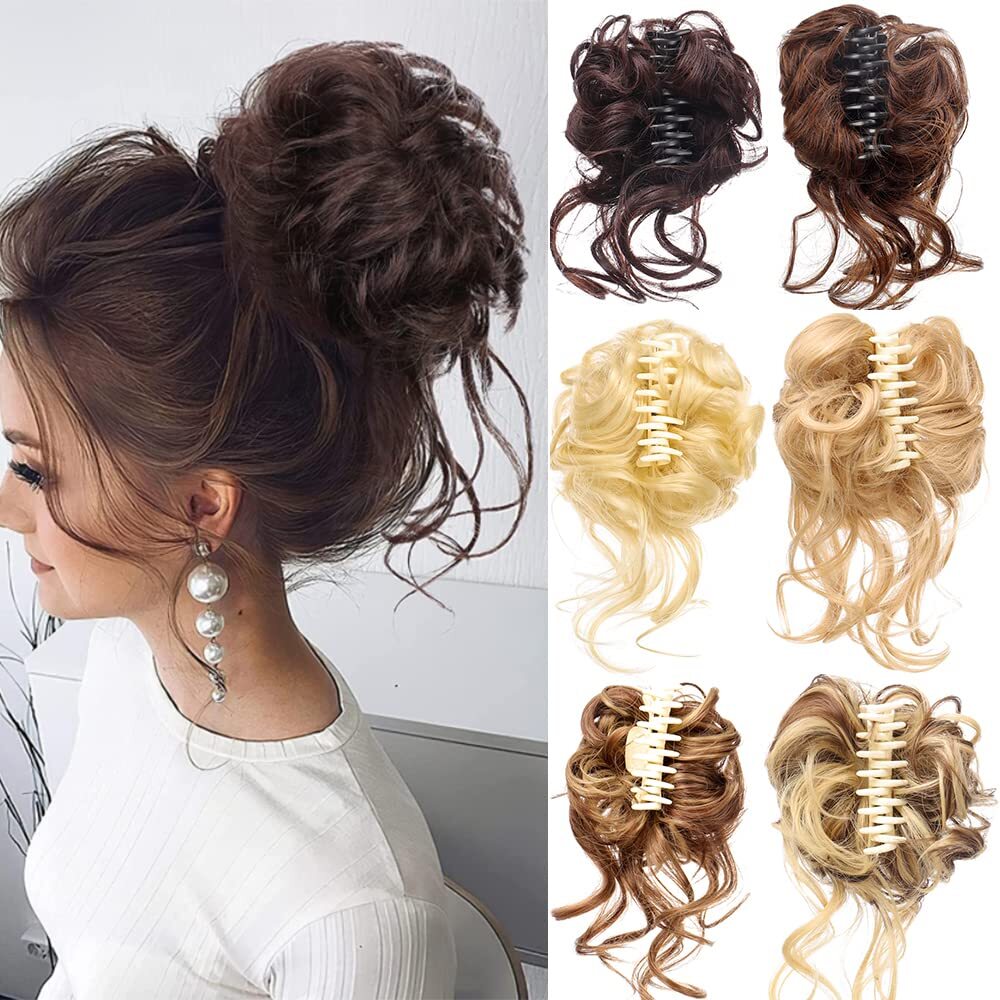 Natural Clip on in Messy Bun Hair Piece Extension Hair Claw Clip Wedding Updo US