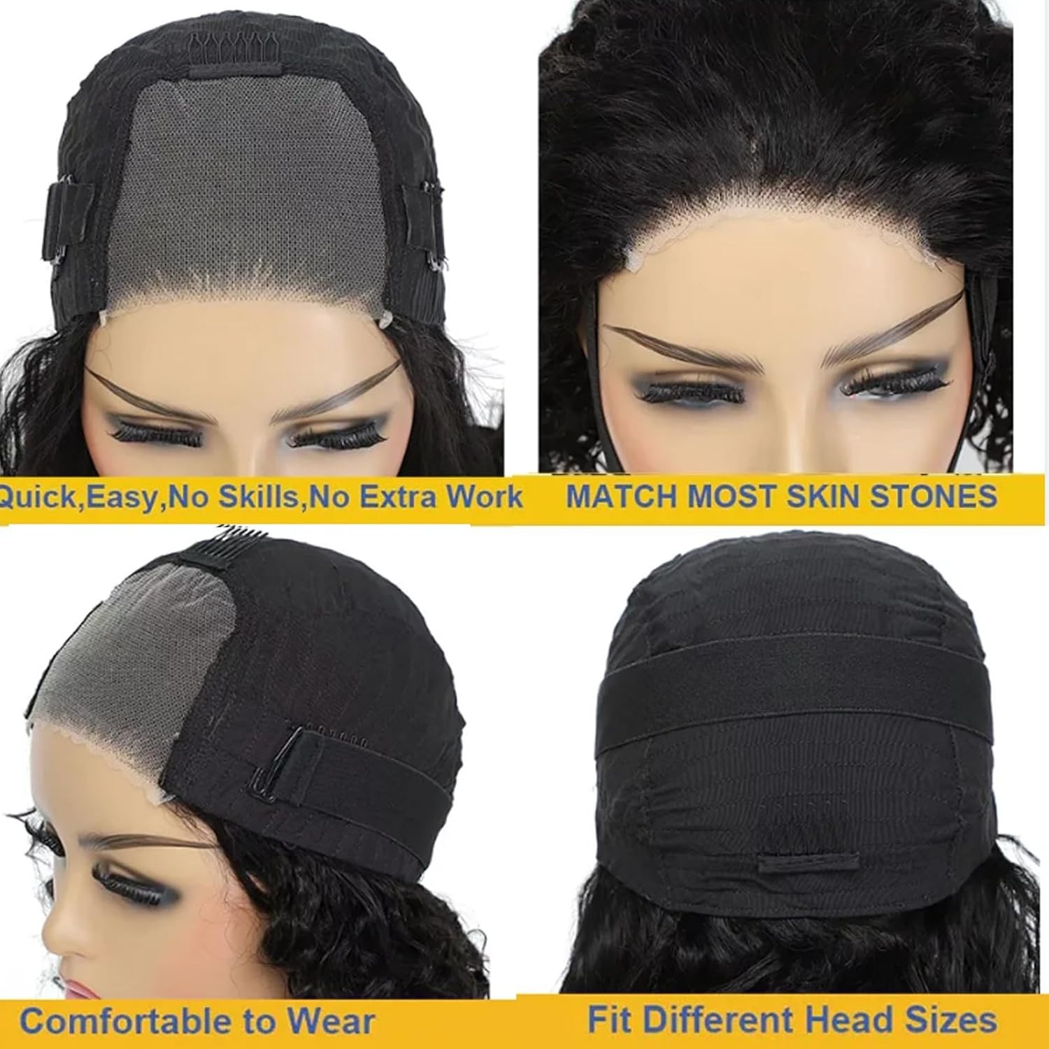 Wear and Go Glueless Wigs Human Hair Pre Plucked Pre Cut 4X4 Curly Bob Wigs