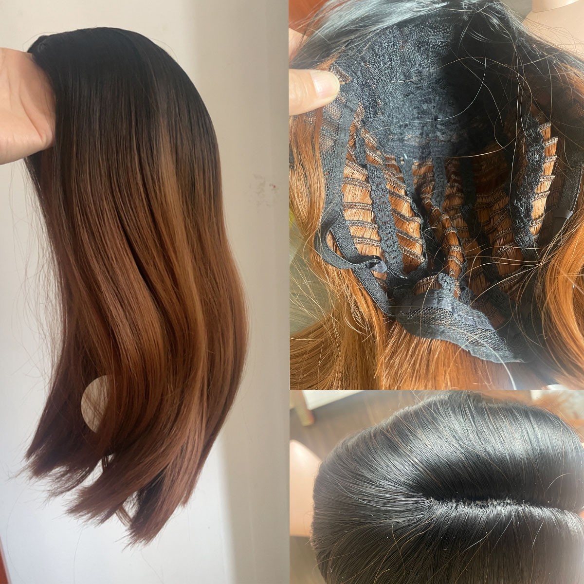 Black Ombre Brown Long Synthetic Hair Wig for Women Party Natural Middle Part Wi