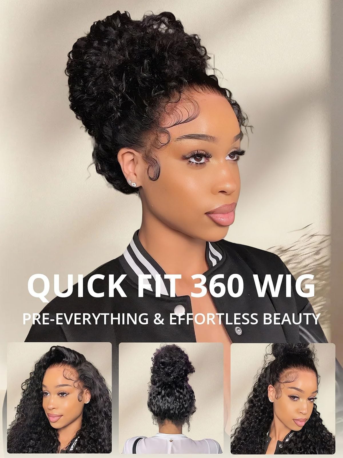 28″ 360 Lace Front Wig Human Hair Water Wave Curly 200% Density Pre Plucked
