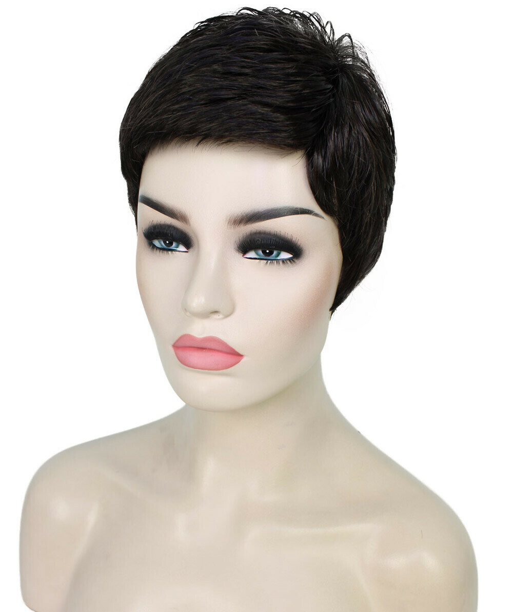 Lucille – Srraight Kanekalon Synthetic Fiber Full Wig, 1.75-3.25 in, Off Black