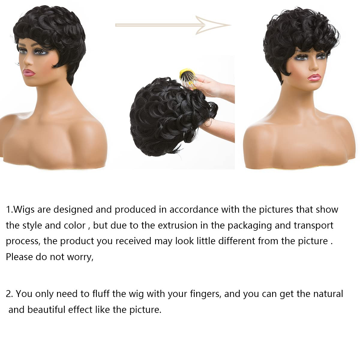Natural Black Short Pixie Wig with Bangs for Black Women