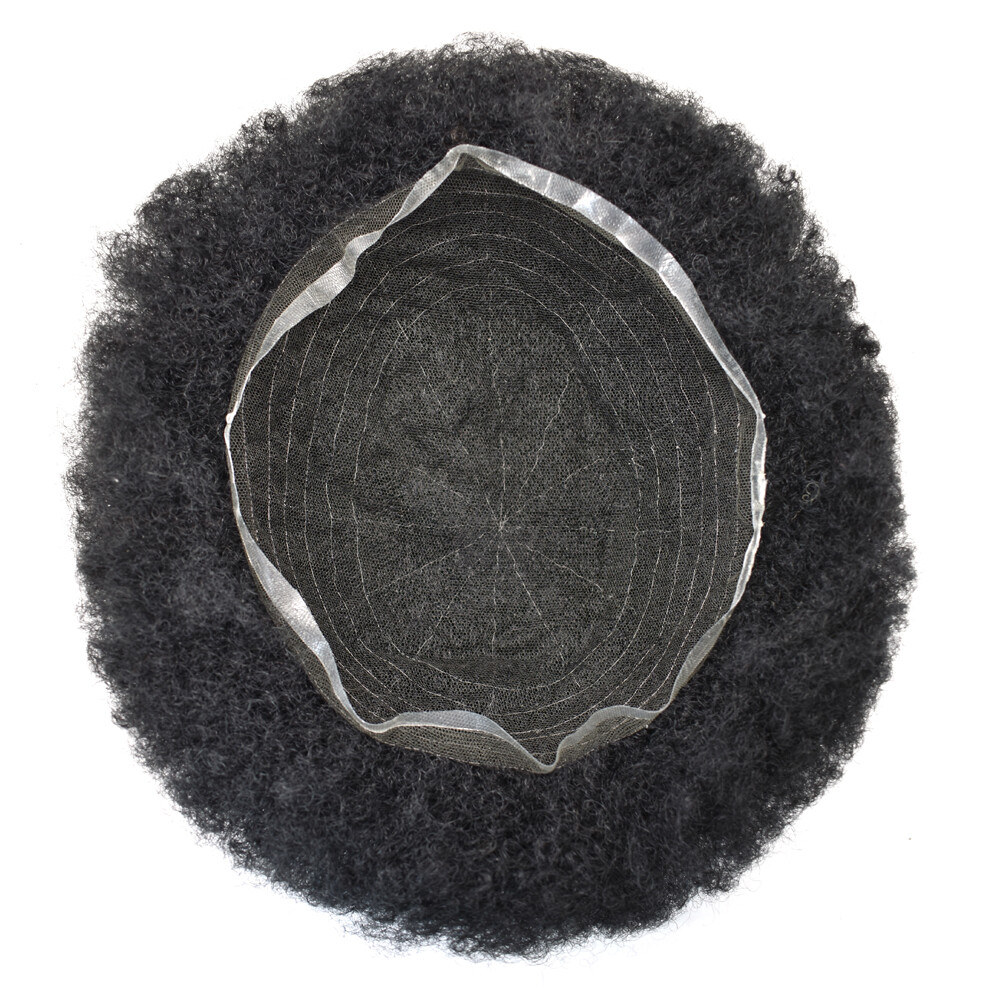 Full Lace Afro Curl Mens Toupee African American Human Black Hair Curly Systems