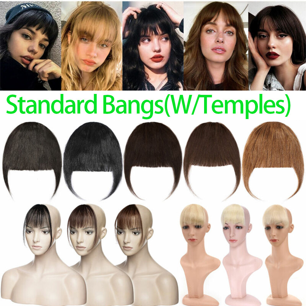 Thick Neat Air Bangs 100% Human Hair Extensions Clip in Fringe Front Hairpiece